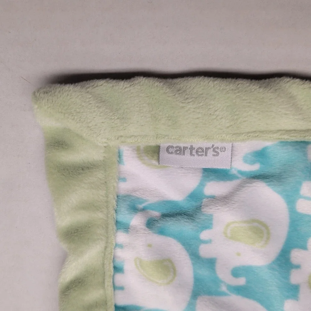 Carters Grey Elephant Lovey Plush Green Blue Security Blanket Baby